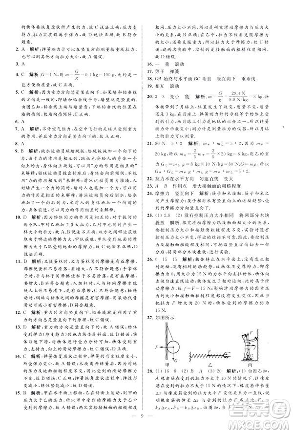 2019春亮點(diǎn)給力大試卷物理新課標(biāo)江蘇版八年級(jí)下冊(cè)答案