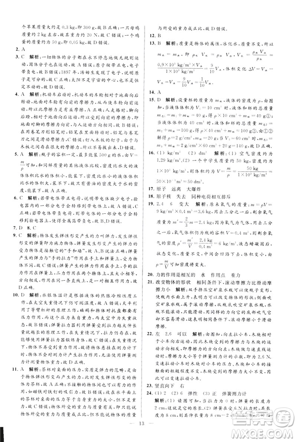 2019春亮點(diǎn)給力大試卷物理新課標(biāo)江蘇版八年級(jí)下冊(cè)答案