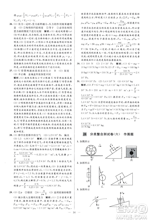 2019春亮點(diǎn)給力大試卷物理新課標(biāo)江蘇版八年級(jí)下冊(cè)答案