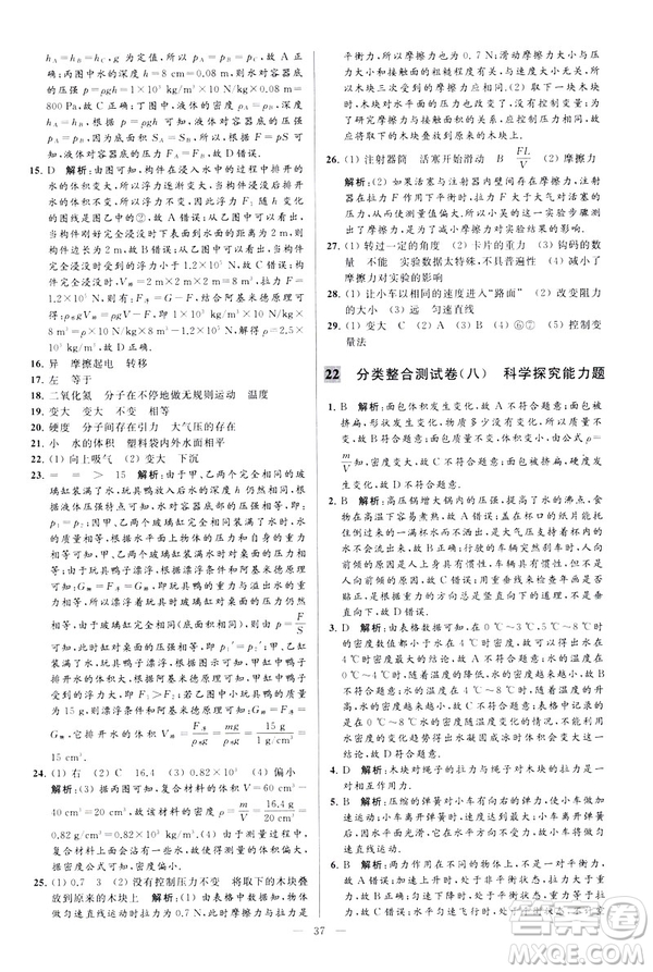 2019春亮點(diǎn)給力大試卷物理新課標(biāo)江蘇版八年級(jí)下冊(cè)答案