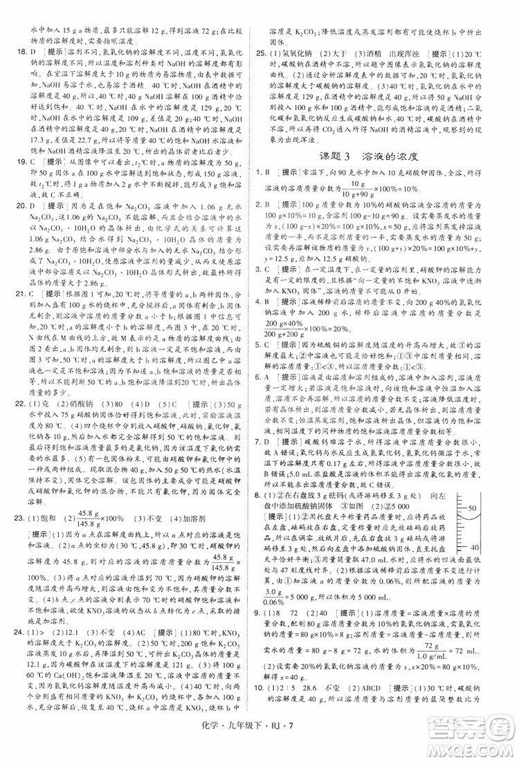 2019版經(jīng)綸學(xué)典學(xué)霸題中題九年級化學(xué)下冊人教RJ版參考答案