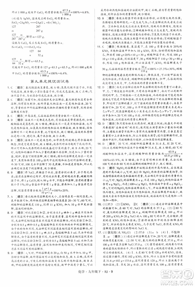 2019版經(jīng)綸學(xué)典學(xué)霸題中題九年級化學(xué)下冊人教RJ版參考答案