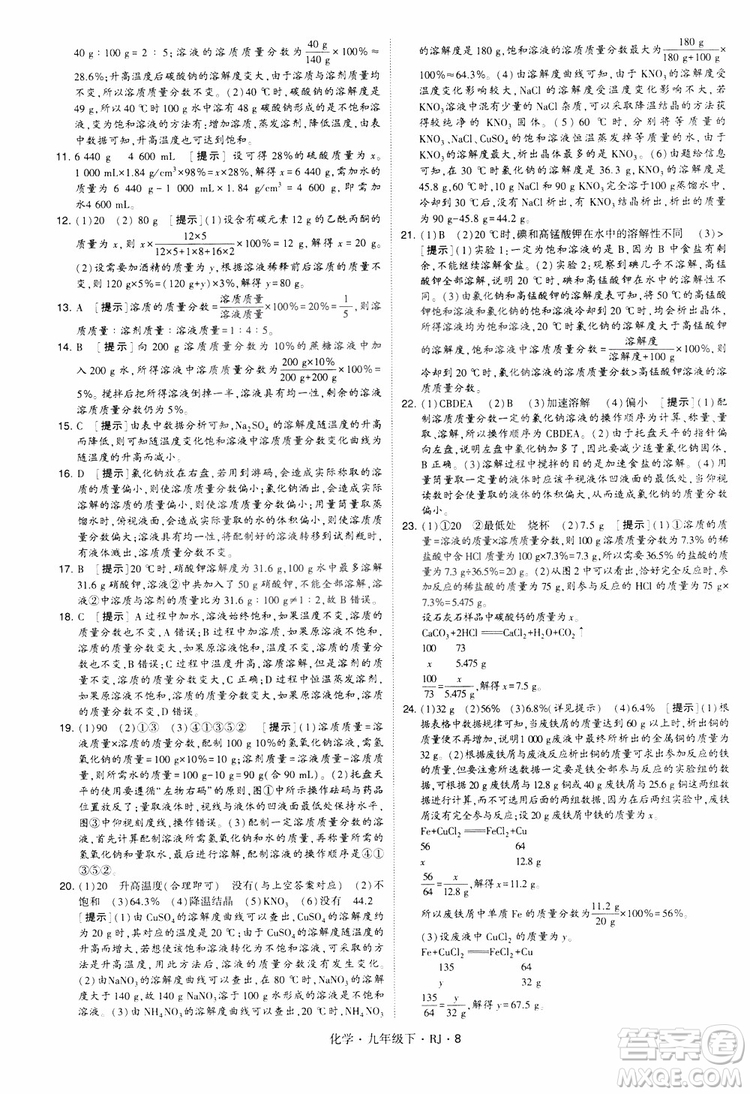 2019版經(jīng)綸學(xué)典學(xué)霸題中題九年級化學(xué)下冊人教RJ版參考答案