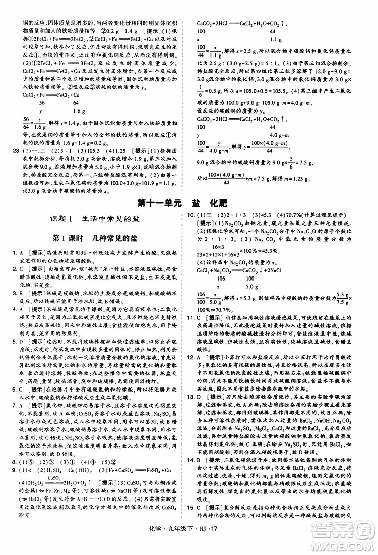 2019版經(jīng)綸學(xué)典學(xué)霸題中題九年級化學(xué)下冊人教RJ版參考答案