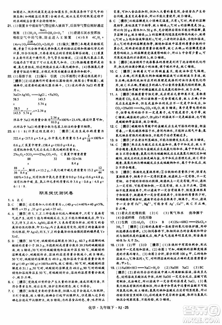 2019版經(jīng)綸學(xué)典學(xué)霸題中題九年級化學(xué)下冊人教RJ版參考答案