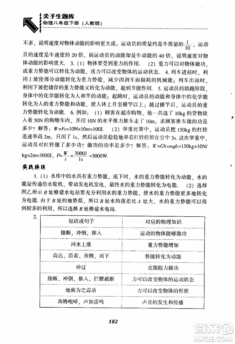 2019年尖子生題庫八年級下冊物理人教版R版參考答案