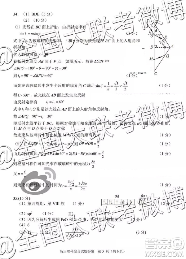 2019年合肥二模文綜理綜參考答案