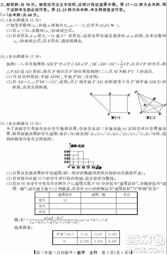 2019年毛坦廠中學高三3月聯(lián)考文科數(shù)學試題及答案