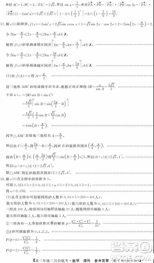 2019年毛坦廠中學高三3月聯(lián)考理科數(shù)學試題及答案