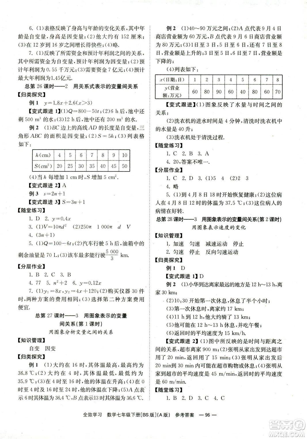 2019版全效學(xué)習(xí)學(xué)業(yè)評(píng)價(jià)方案數(shù)學(xué)七年級(jí)下冊(cè)A冊(cè)BS北師大版答案