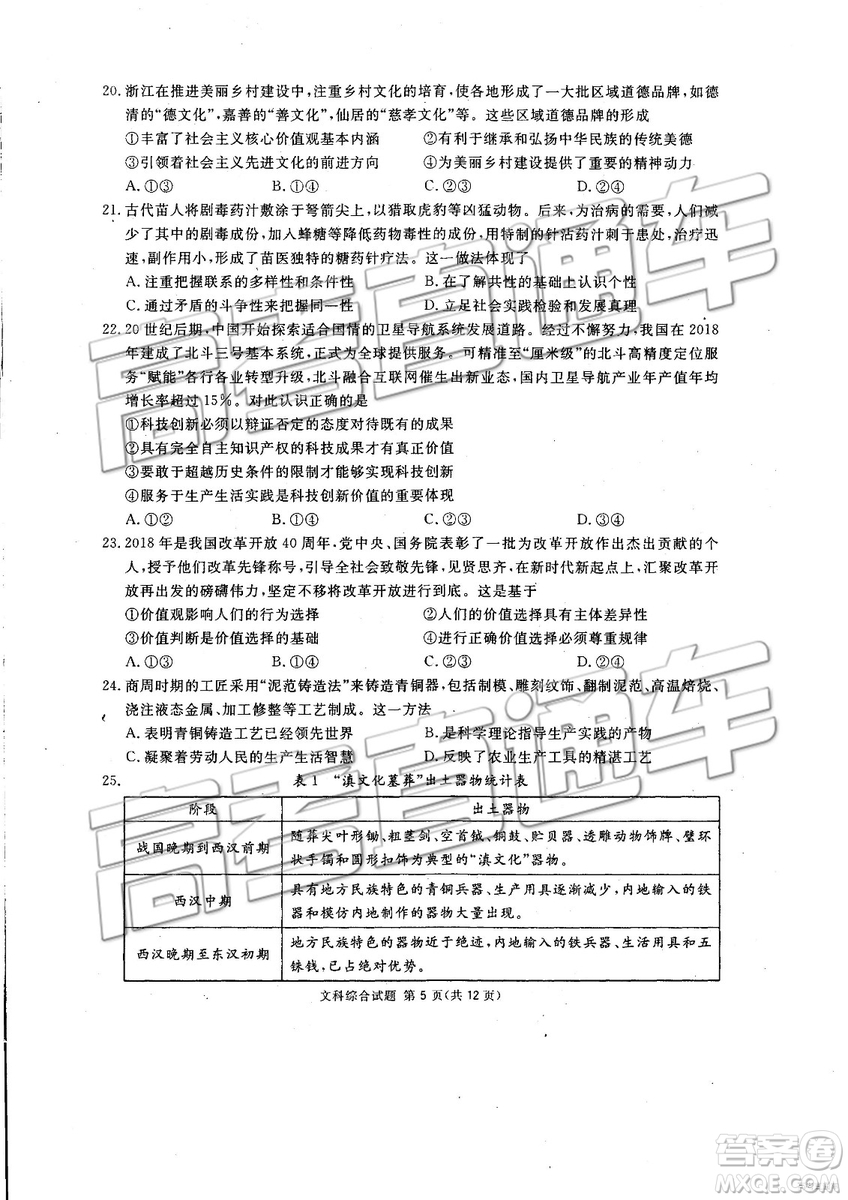 2019年3月廣安、眉山、遂寧、內(nèi)江、資陽、樂山六市二診文理綜試題及參考答案