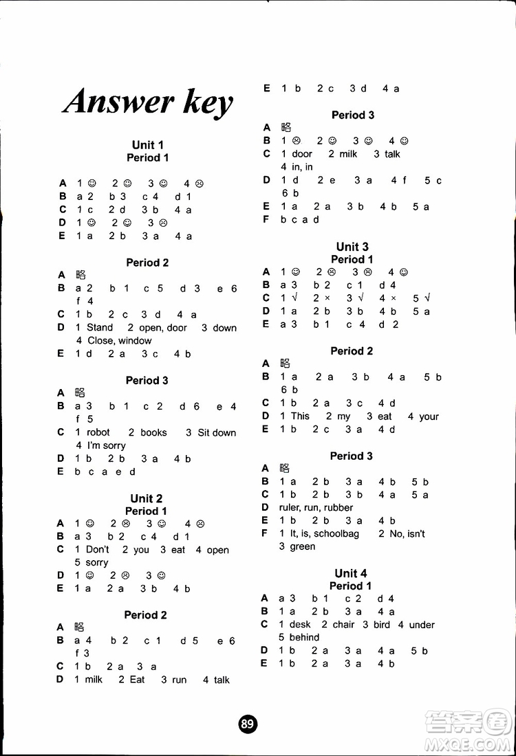 2019版小學(xué)英語(yǔ)課課練三年級(jí)下冊(cè)譯林版參考答案