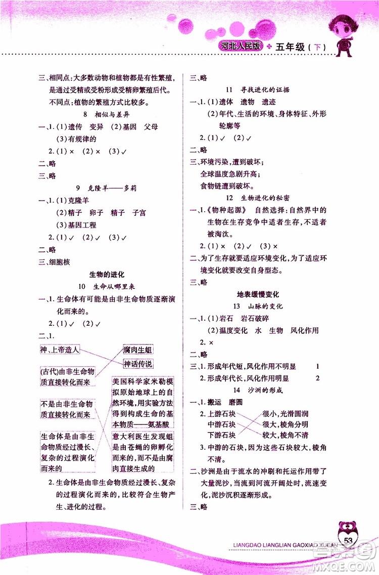 新課標(biāo)2019年兩導(dǎo)兩練高效學(xué)案五年級(jí)下冊(cè)科學(xué)河北人民版參考答案