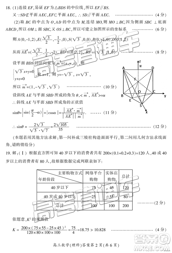 2019年3月郴州二模高三數(shù)學(xué)試題及答案