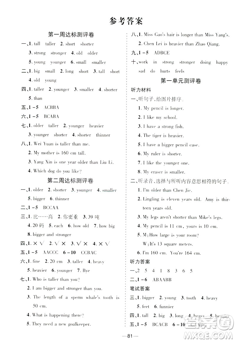 2019春優(yōu)加全能大考卷英語(yǔ)9787542141637六年級(jí)下PEP版人教版RJ答案