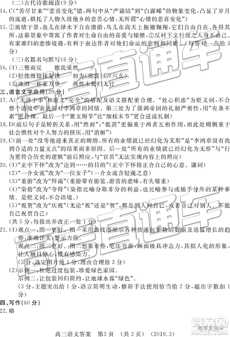 2019年3月許昌、洛陽高三第三次質(zhì)量檢測語文試題及參考答案