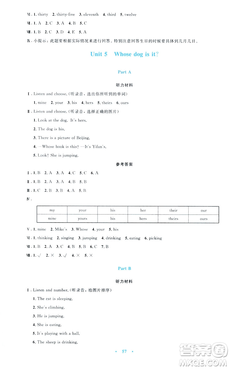 2019年小學(xué)同步測(cè)控優(yōu)化設(shè)計(jì)五年級(jí)英語(yǔ)下冊(cè)人教版增強(qiáng)版PEP答案