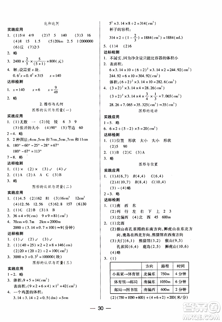 2019年六年級下冊人教版數(shù)學(xué)新課標(biāo)兩導(dǎo)兩練高效學(xué)案參考答案