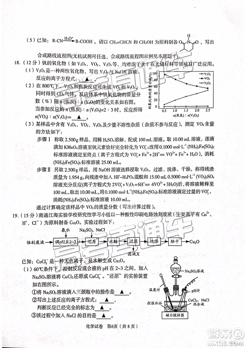 2019年3月江蘇七市二?；瘜W(xué)試題及參考答案