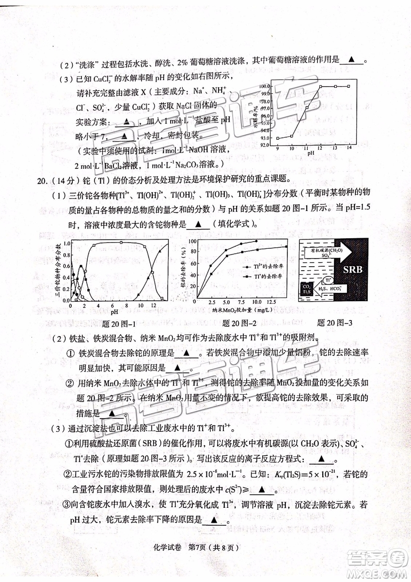 2019年3月江蘇七市二?；瘜W(xué)試題及參考答案