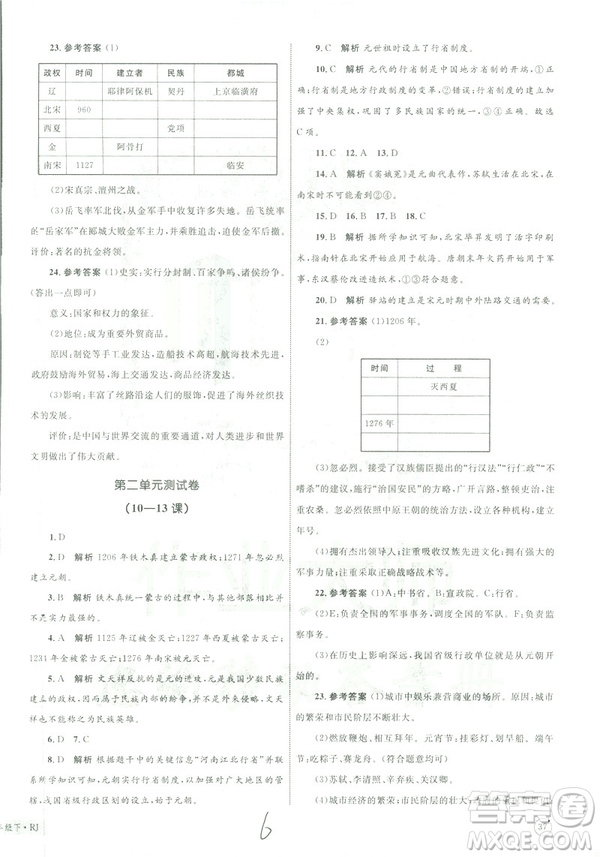 優(yōu)化設(shè)計2019年單元測試卷七年級歷史下冊人教版參考答案