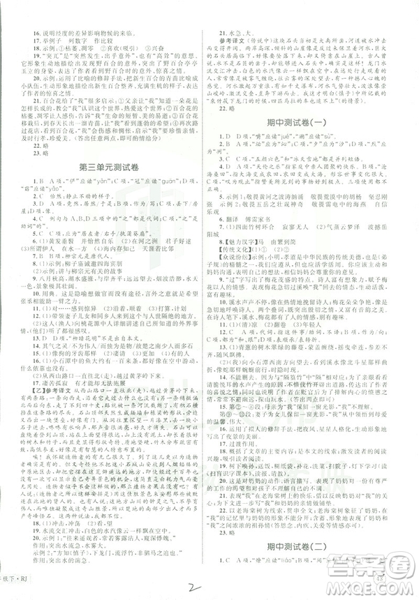 2019年優(yōu)化設(shè)計單元測試卷八年級下冊語文RJ人教版參考答案