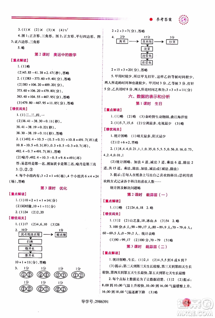 2019年小學(xué)四年級下冊數(shù)學(xué)績優(yōu)學(xué)案參考答案