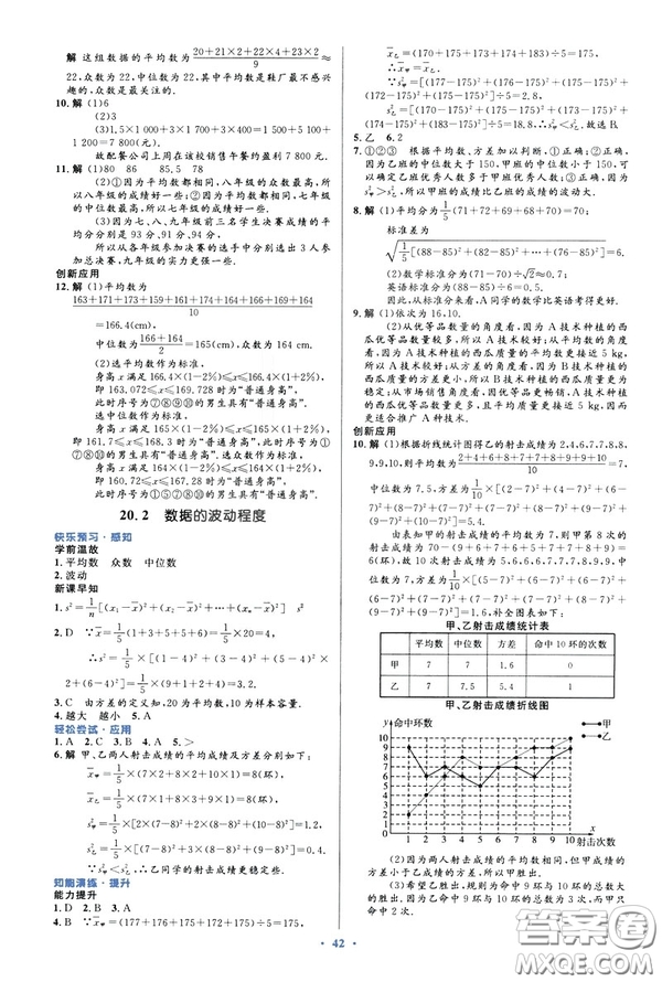 2019最新版初中同步與測控優(yōu)化設(shè)計(jì)數(shù)學(xué)八年級下冊人教版答案