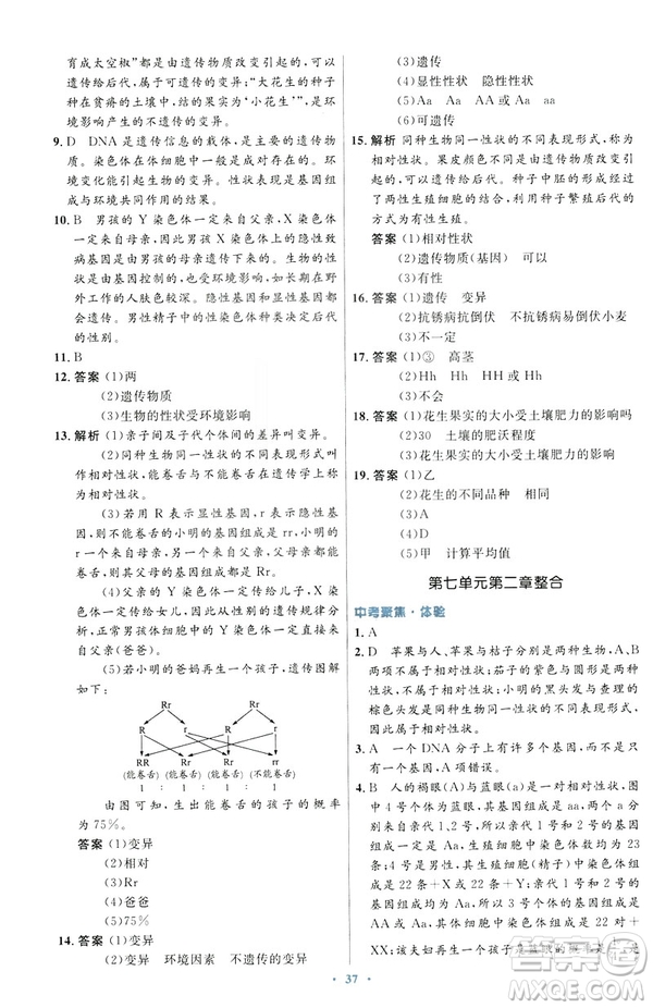 2019年初中同步測(cè)控優(yōu)化設(shè)計(jì)生物學(xué)八年級(jí)下冊(cè)人教版答案