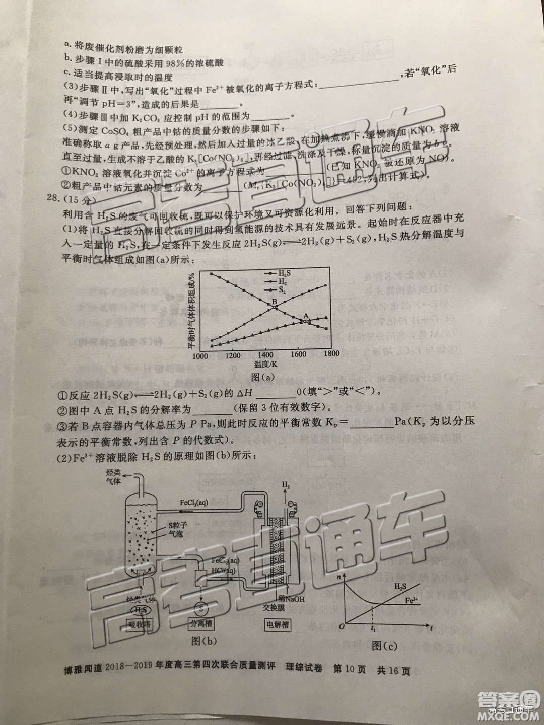 2019年博雅聞道衡水金卷高三第四輪聯(lián)合質(zhì)檢理綜試題及參考答案