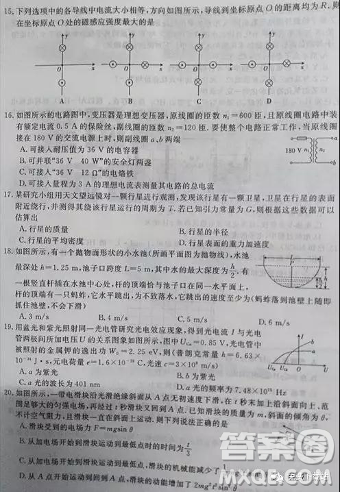 2019年全國百所名校高考模擬調(diào)研卷六理綜參考答案