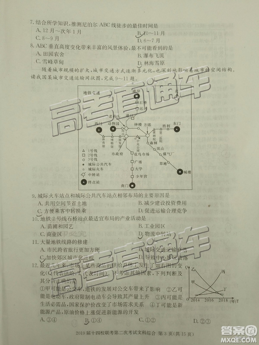 2019年湘贛十四校第二次聯(lián)考文科綜合試題及參考答案