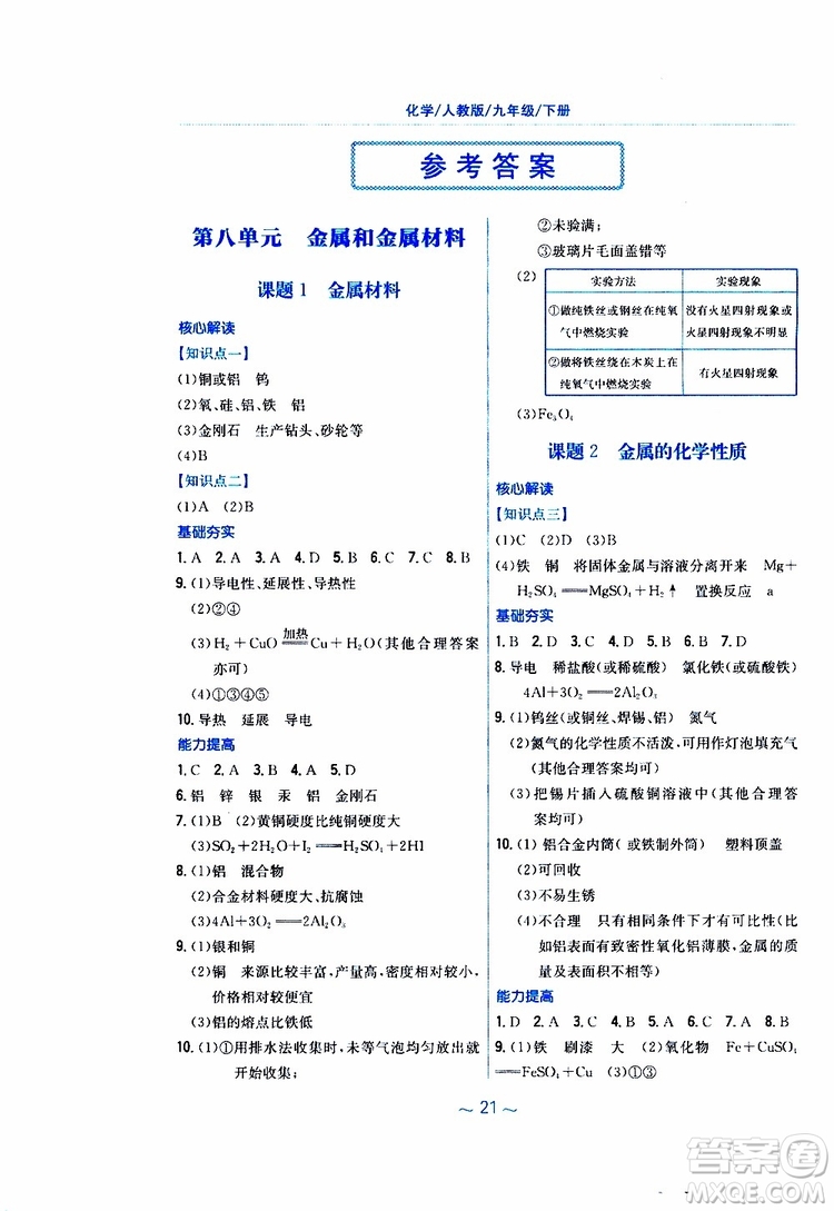 2019春新編基礎(chǔ)訓(xùn)練九年級化學(xué)下冊人教版RJ版參考答案