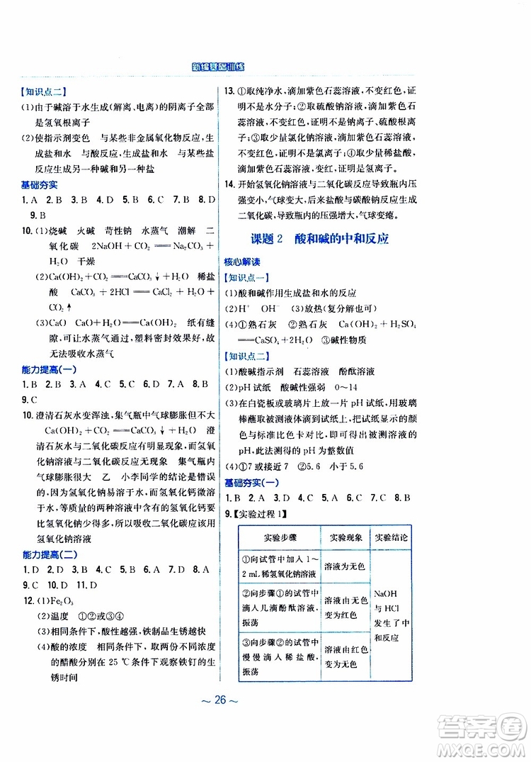 2019春新編基礎(chǔ)訓(xùn)練九年級化學(xué)下冊人教版RJ版參考答案