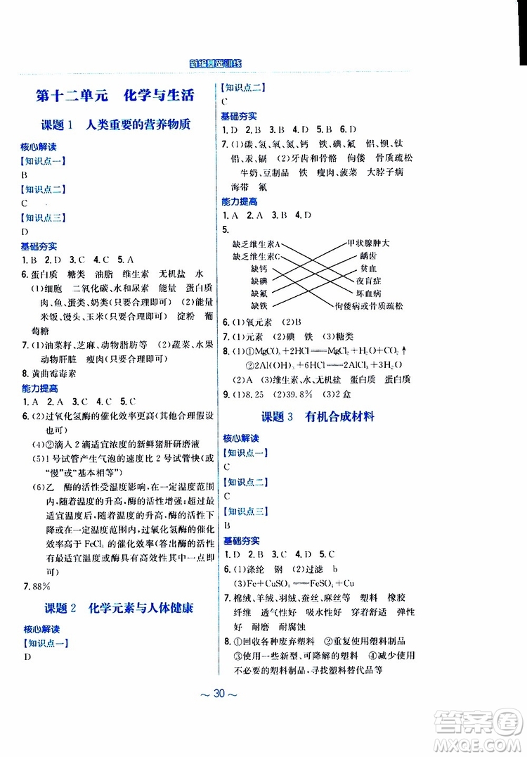 2019春新編基礎(chǔ)訓(xùn)練九年級化學(xué)下冊人教版RJ版參考答案