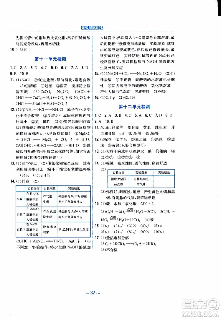 2019春新編基礎(chǔ)訓(xùn)練九年級化學(xué)下冊人教版RJ版參考答案