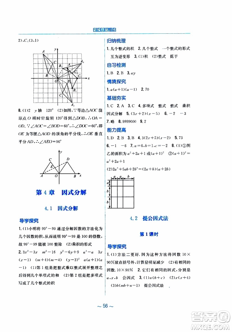 2019版新編基礎(chǔ)訓(xùn)練八年級(jí)數(shù)學(xué)北師大版下冊(cè)參考答案