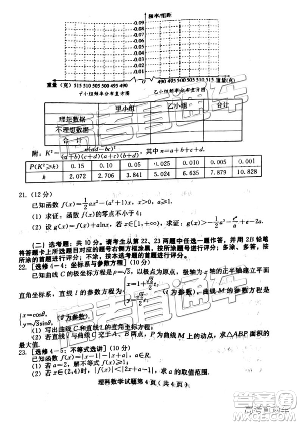 2019年4月高三保定一模文理數(shù)試題及參考答案