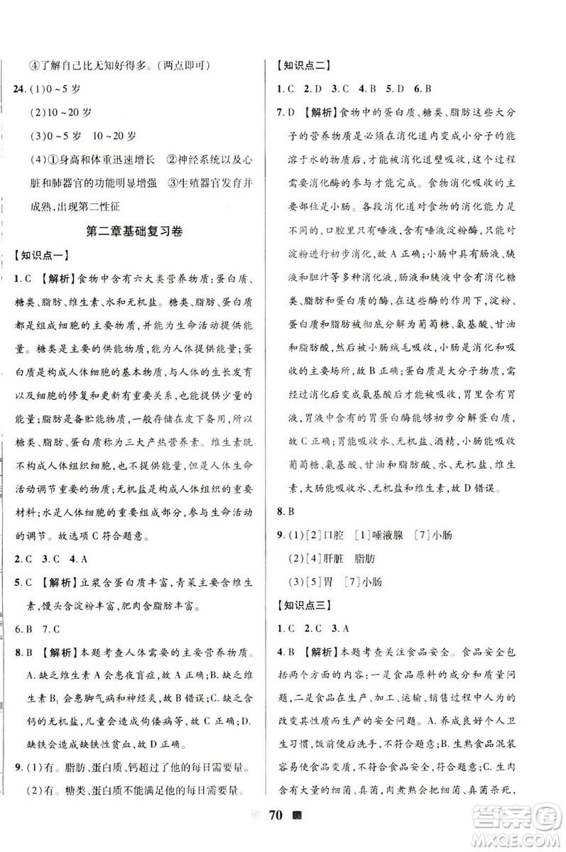 文濤書業(yè)2019年優(yōu)加全能大考卷七年級生物下冊人教版答案