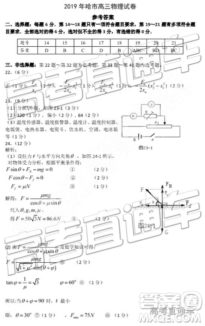 2019東北三省四市一模理綜試題及參考答案