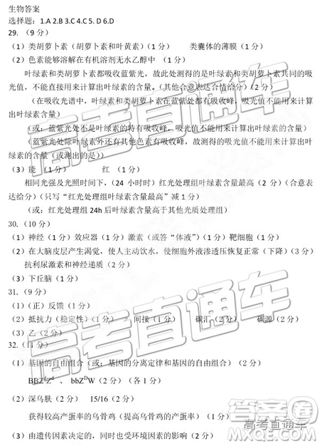 2019東北三省四市一模理綜試題及參考答案