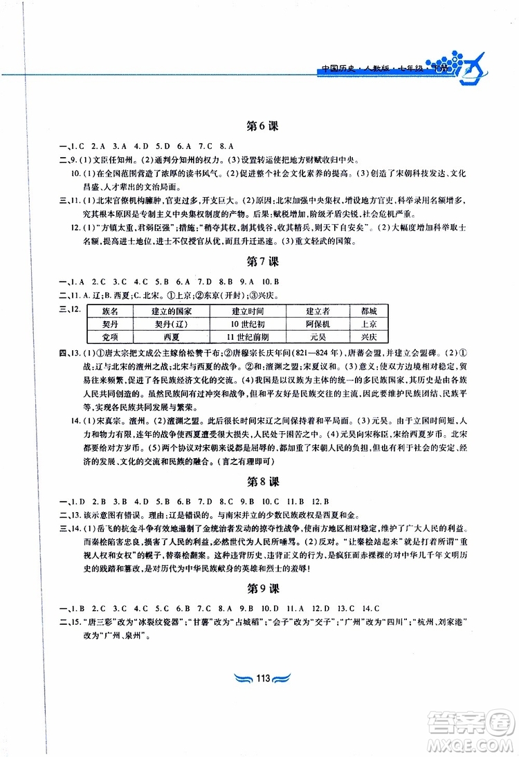 2019版新編基礎(chǔ)訓(xùn)練七年級(jí)中國(guó)歷史下冊(cè)人教版RJ版參考答案