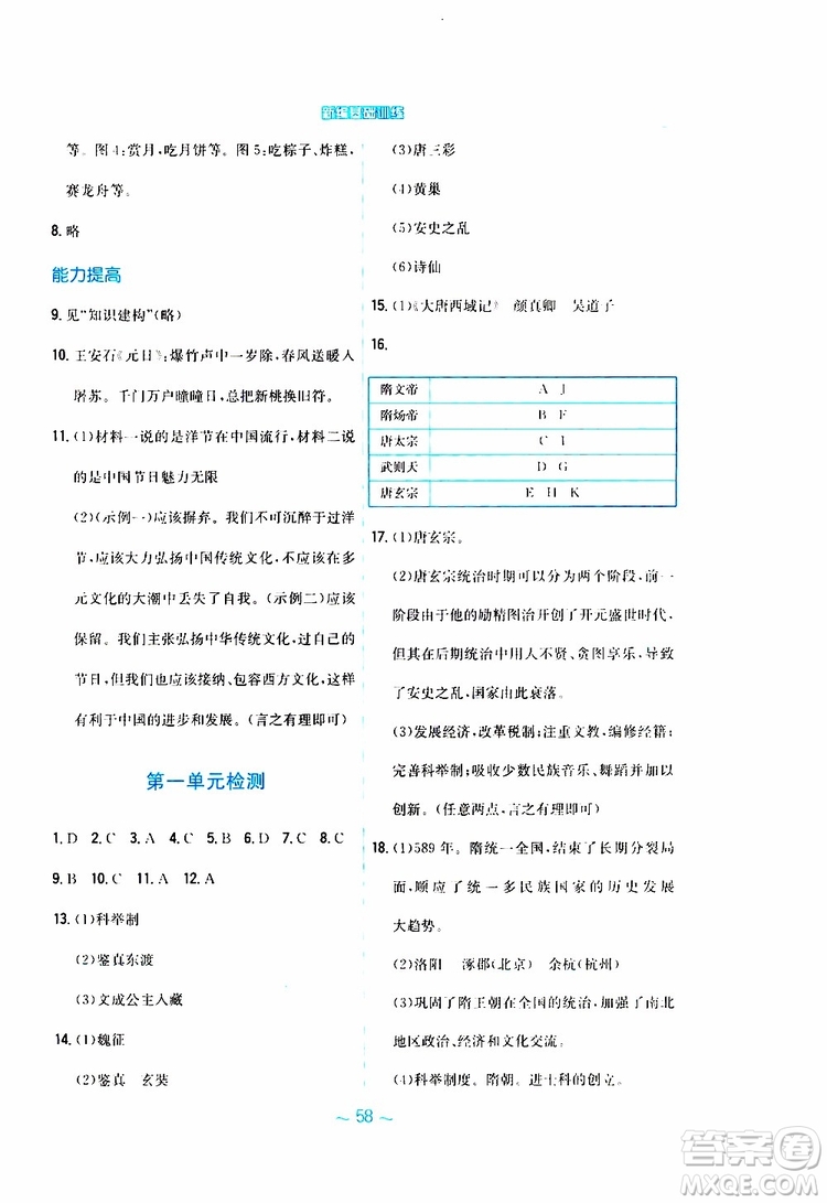 2RJ人教版2019春新編基礎訓練中國歷史七年級下冊9787533625764參考答案