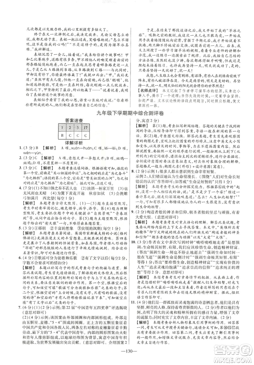 2019版金考卷RJ活頁題選名師名題單元雙測卷九年級(jí)下冊語文人教版答案