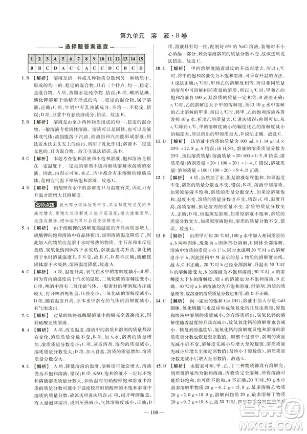 2019版人教版金考卷活頁(yè)題選九年級(jí)下化學(xué)RJ名師名題單元雙測(cè)卷答案