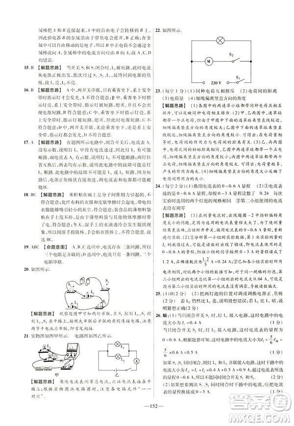 2019版人教版金考卷活頁題選九年級全一冊物理RJ名師名題單元雙測卷答案