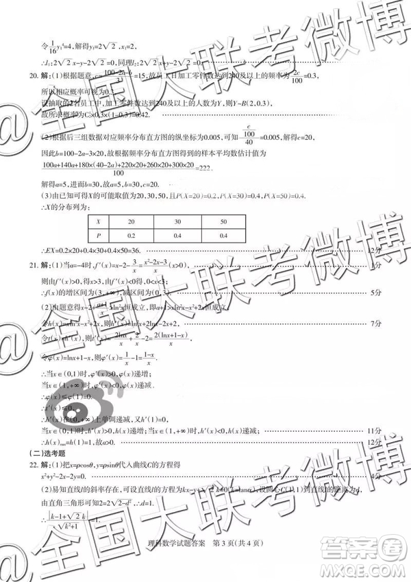 2019年山西省高三適應(yīng)性測(cè)試二文理數(shù)參考答案