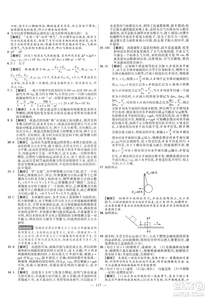 金考卷2019版人教版活頁題選八年級下物理RJ名師名題單元雙測卷答案