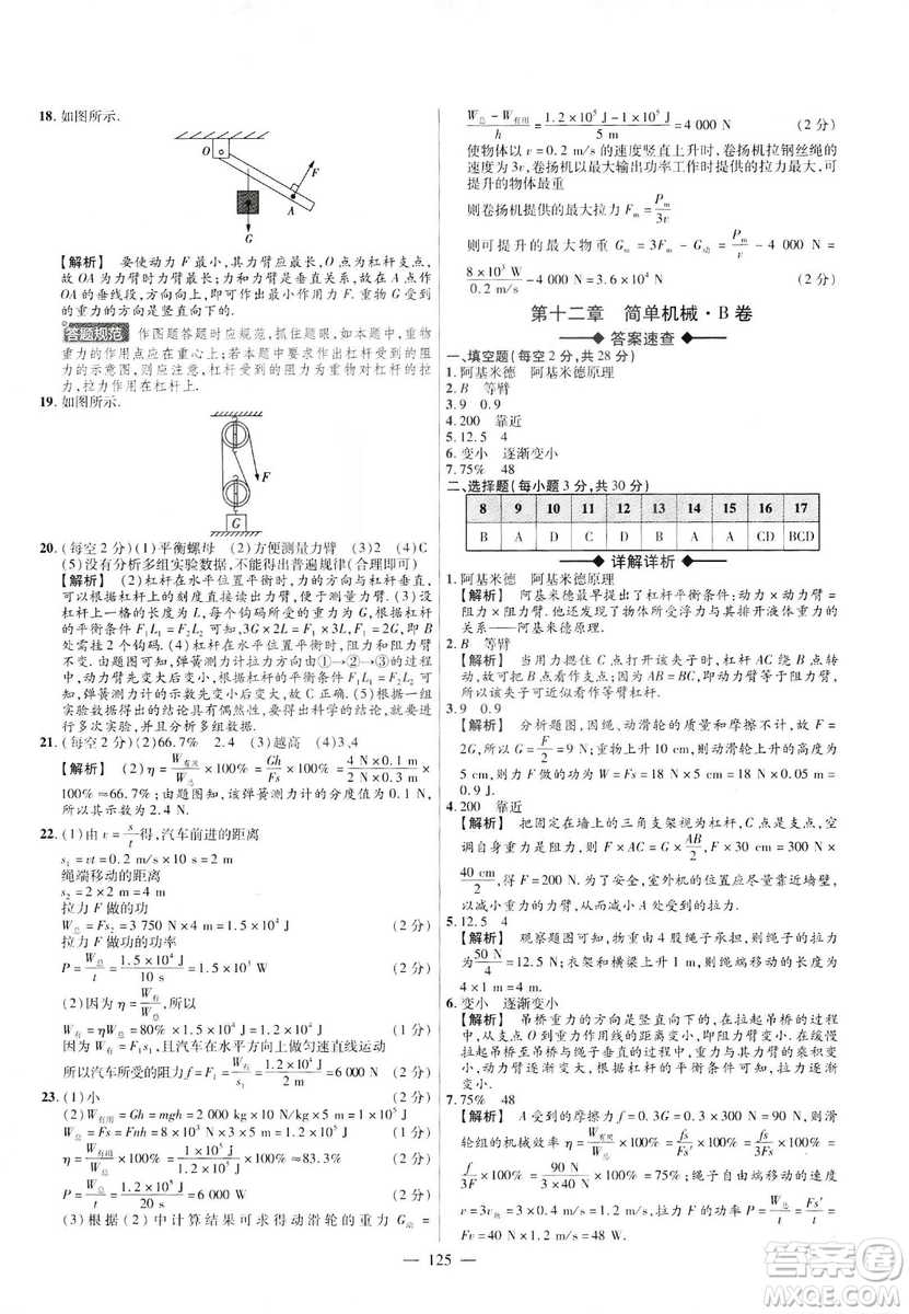 金考卷2019版人教版活頁題選八年級下物理RJ名師名題單元雙測卷答案