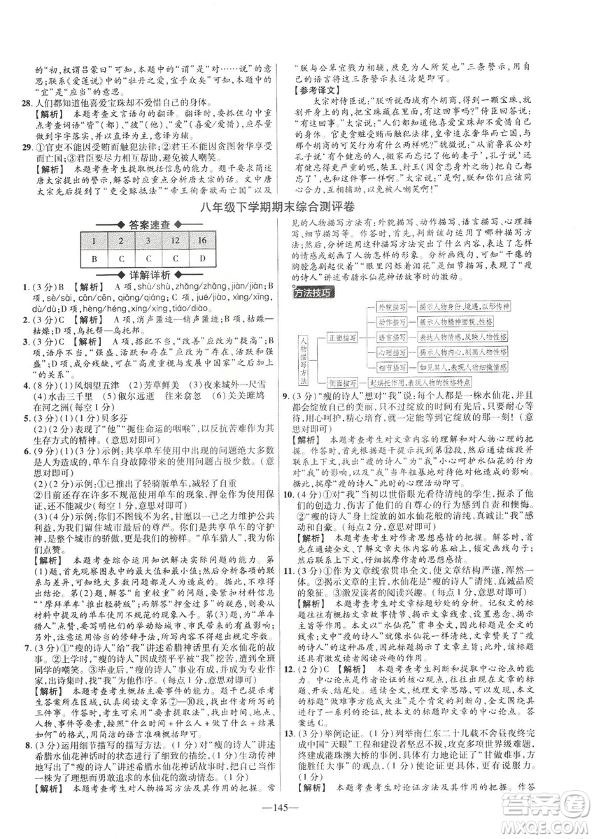 2019金考卷活頁題選八年級(jí)下冊(cè)語文人教版RJ版名師名題單元雙測(cè)卷答案